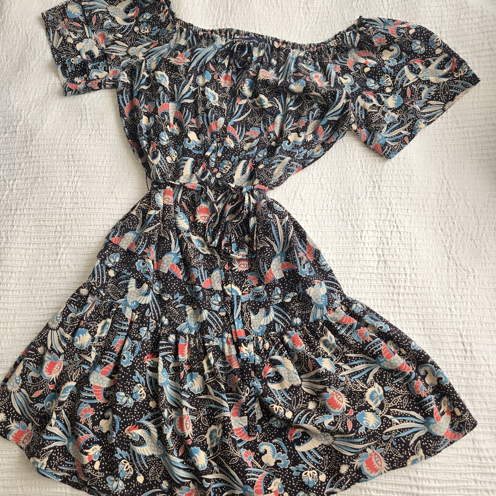 French Connection 100% Silk Floral Off-Shoulder Dress